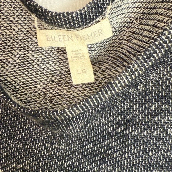 Eileen Fisher Black White Organic Cotton Linen Knit Pullover Sweater L Oversized - Picture 2 of 13